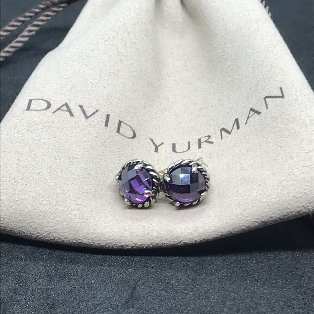 David Yurman Silver Purple Amethyst Round Earrings